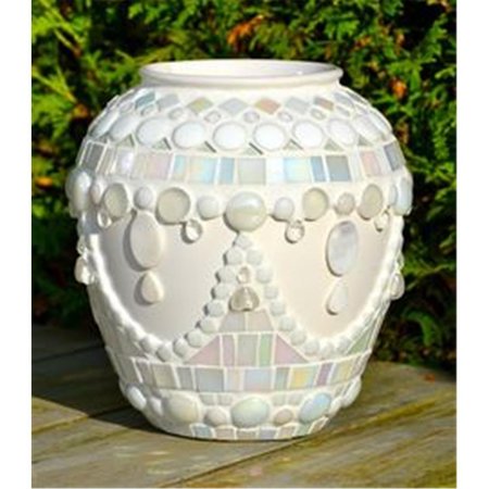 GARDENCONTROL Abstract Mosaic Pattern Ceramic Planter, White GA2546606